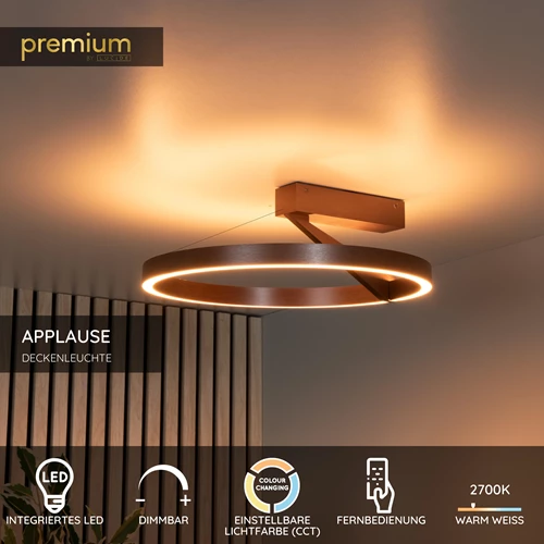 Lucide APPLAUSE - Deckenleuchte - Ø 40 cm - LED Dim. - CCT - 1x26W 2200K/4000K - Kaffee | Premium - USP